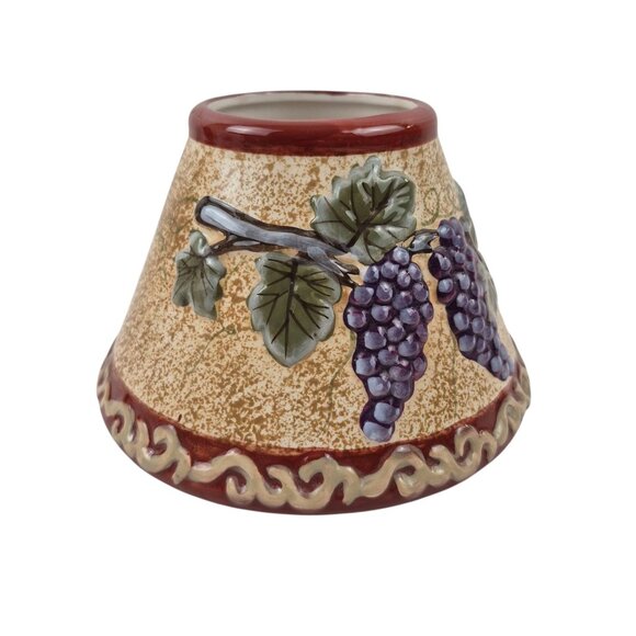 Grapevine Embossed Ceramic Candle Shade Purple Grapes Tan Burgundy Tuscan Decor - Picture 4 of 10